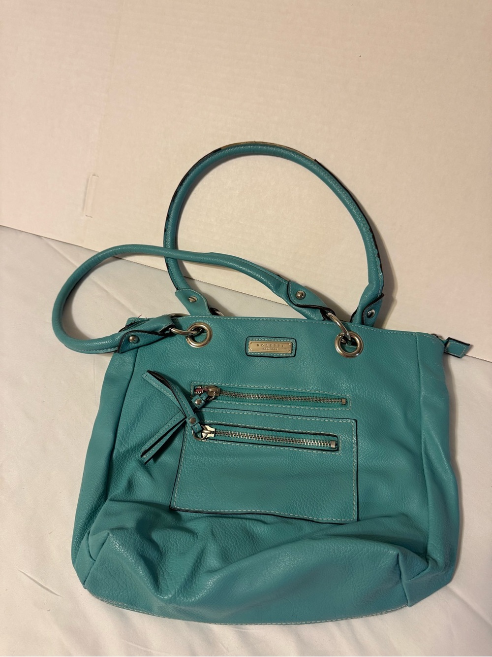 Rosetti Teal Shoulder Tote with Front Zip Pockets